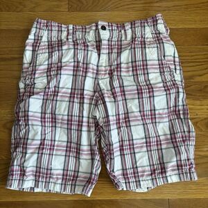 Men's Express Plaid Shorts - 2009 Y2K Red Pink White - Size 32 - Retro Preppy